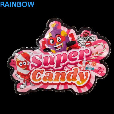 Gestanzte 3,5g Plastiktüte Glänzender Reißverschluss Mylar für Gummikräuter-Bonbon-Verpackung Geruchsdicht Glänzende Oberfläche