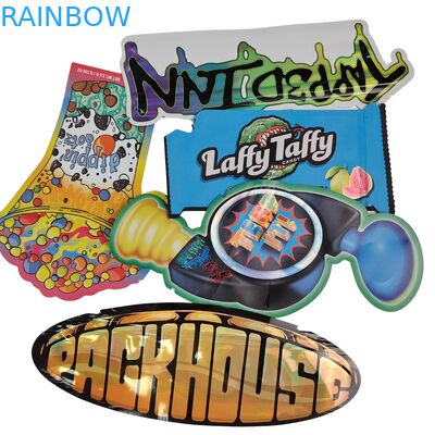 Wiederverschließbare Reißverschluss-Hologramm-Form Stanz-Mylar-Beutel Aluminiumfolie Heißsiegelung Stanzung Unregelmäßiger Beutel für Pilz-Gummibärchen