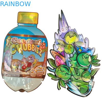 Heißer Verkauf Glänzende Stanzform Mylar-Beutel mit Reißverschluss Esswaren Geruchsdicht 3.5 7g 14g 28g Pilz Gummibärchen Individueller Druck Plastikbeutel