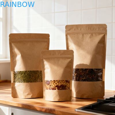 Kundenspezifischer biologisch abbaubarer, feuchtigkeitsbeständiger Standbodenbeutel aus Kraftpapier für Lebensmittelverpackungen