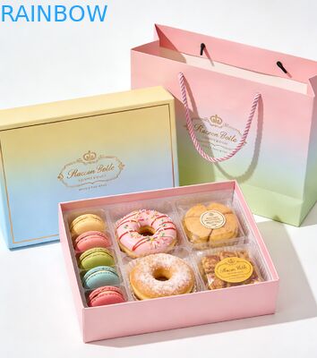 Premium-Food-Grade Klapp-Basis und Deckel-Box für Kuchen Sushi Makaron Desserts Bäckerei Geschenk-Box Set mit Papiertüte