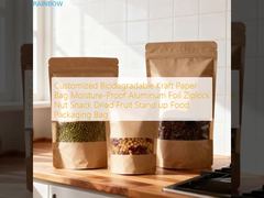 Kundenspezifische biologisch abbaubare Kraftpapiertüte, feuchtigkeitsbeständige Aluminiumfolie, Ziplock-Beutel, Nuss-Snack, Trockenfrüchte, Standboden-Lebensmittelverpackungsbeutel