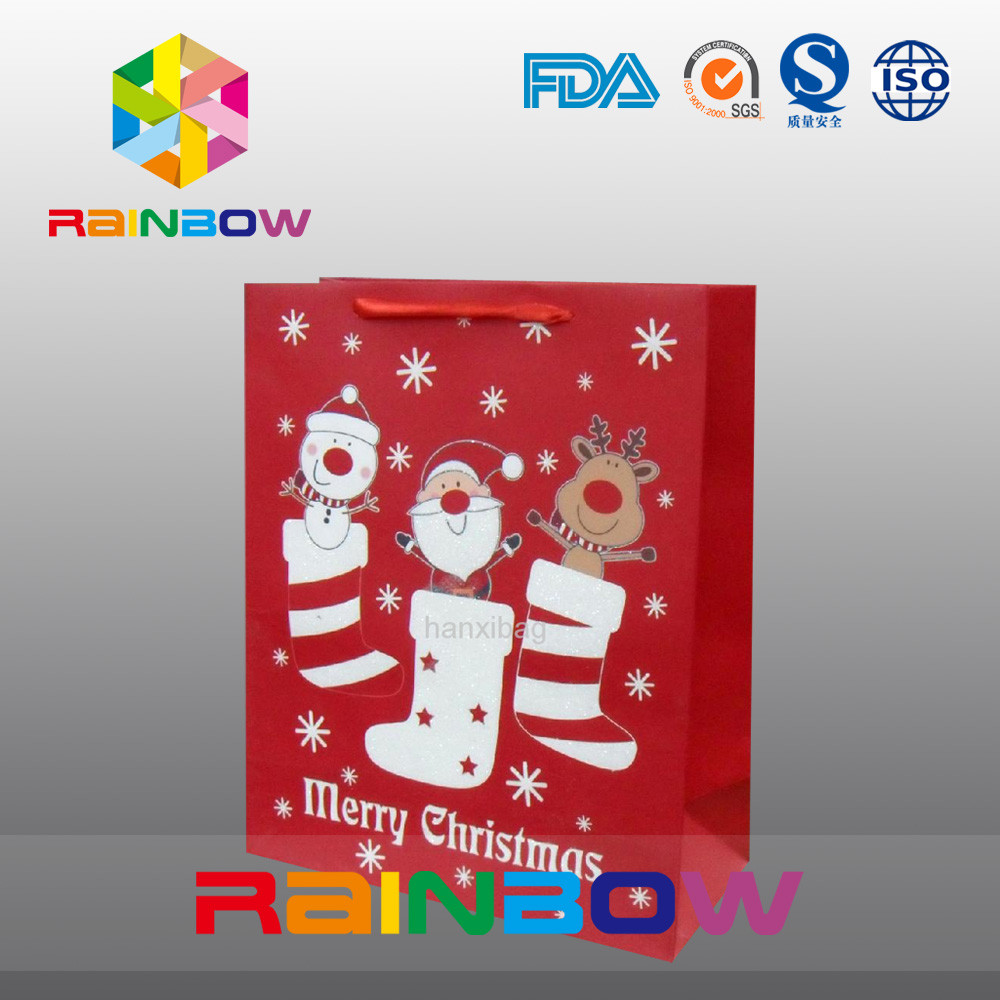 Rot fertigte die Papiertüte-Weihnachtsgeschenk-Tasche mit rotem Seil/nettem gedruckt besonders an