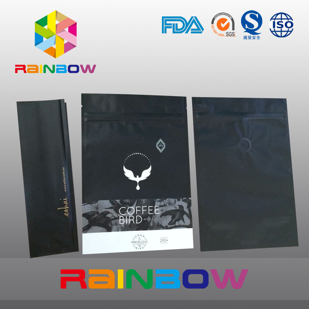 Matt-Schwarz-Stehsatz-Kaffeebohne-Folien-Beutel-Verpackentaschen mit dem Mit Gras bedecken des Ventils