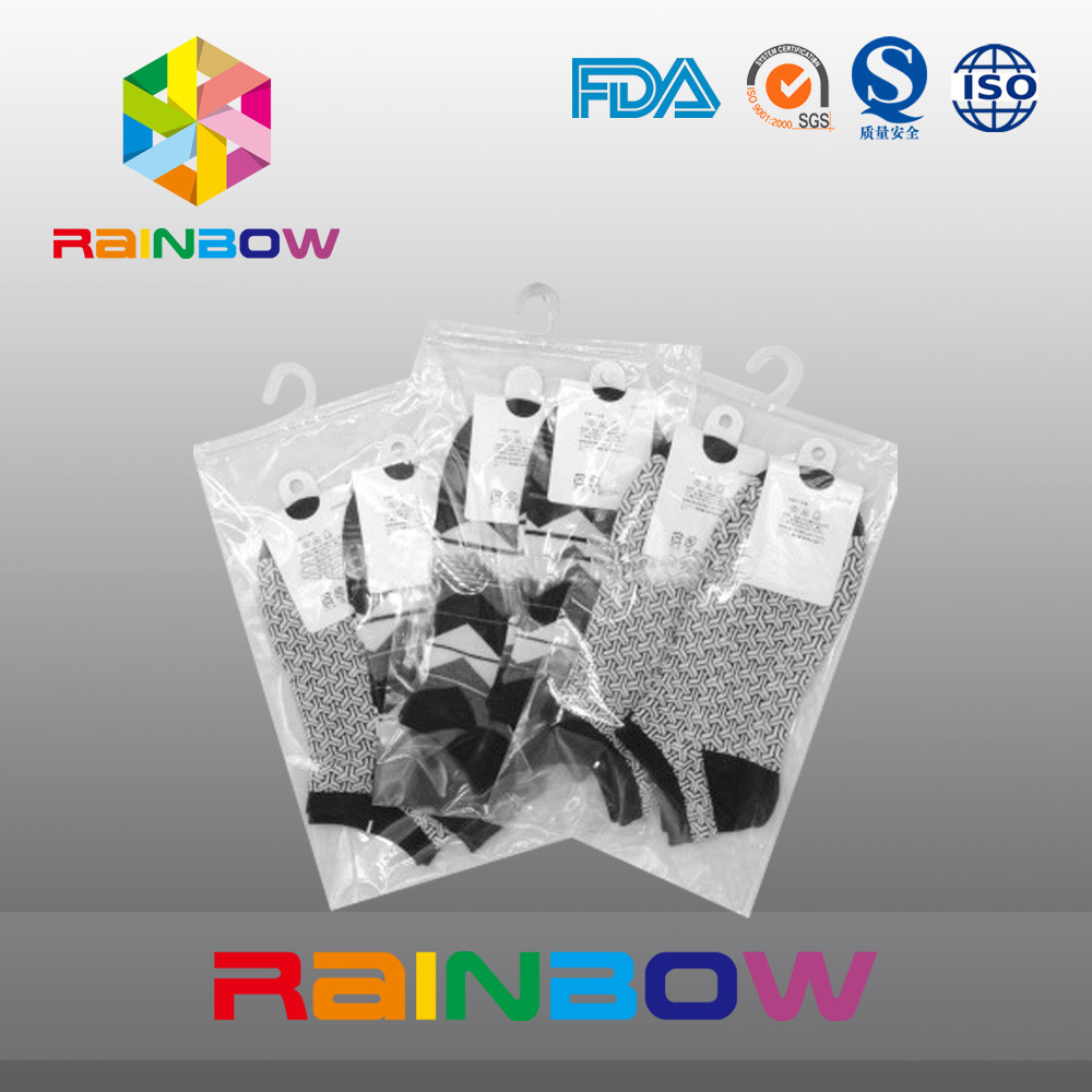 Fertigen Sie Plastiktasche des Logo-Druck-freien Raumes mit Reißverschluss/hängende Haken-Tasche mit Reißverschluss besonders an