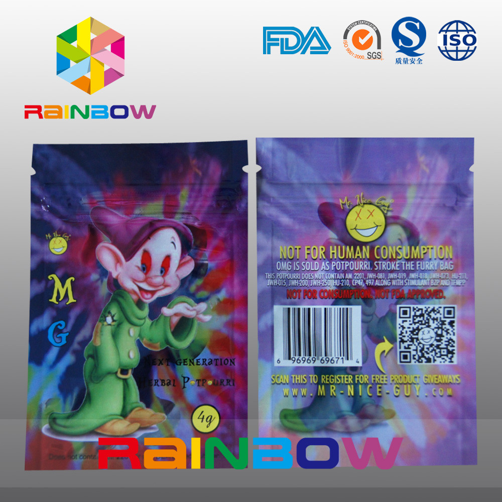 Kundenspezifischer Kräuterweihrauch-Reißverschluss des Drucklogo-M.G sackt Gewürz-Rauch-Tasche 5g 4g ein