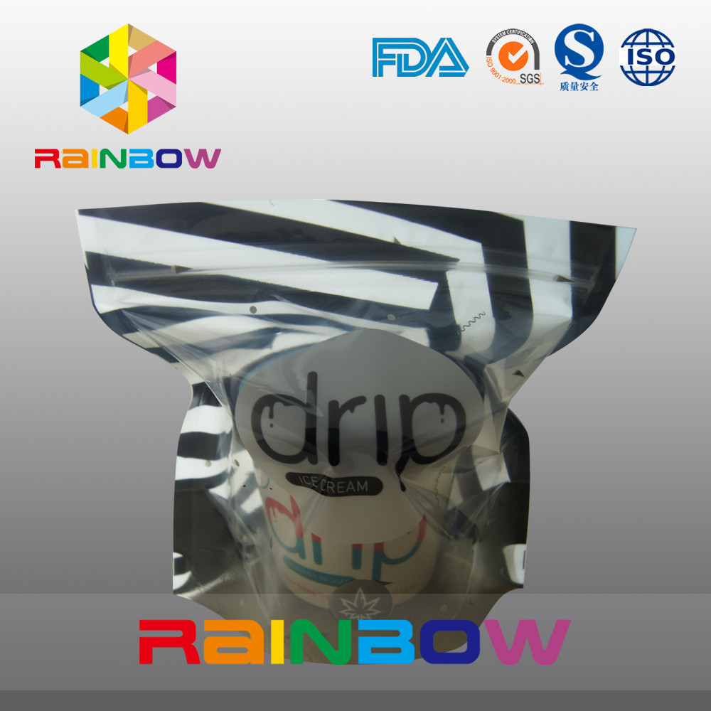 Stehen Sie oben die glatten Eiscreme-Plastikbeutel, die mit klarem Fenster und Reißverschluss verpacken