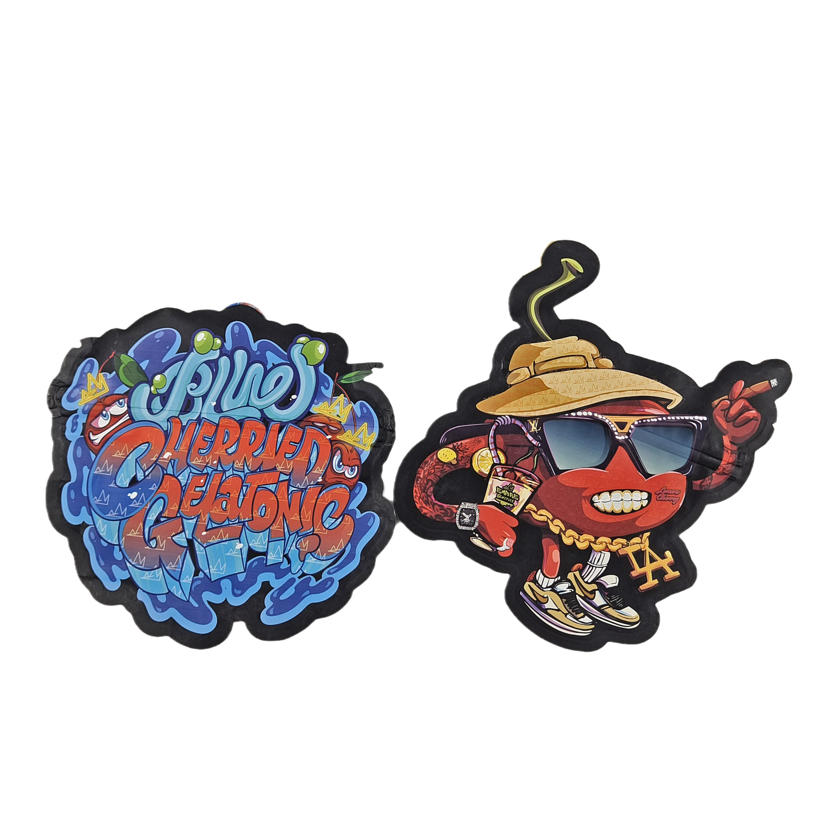 3,5 g, 7 g, 14 g, 28 g, individuell gestaltete, unregelmäßige, kindersichere, gestanzte Kunststoffverpackung in Snackform