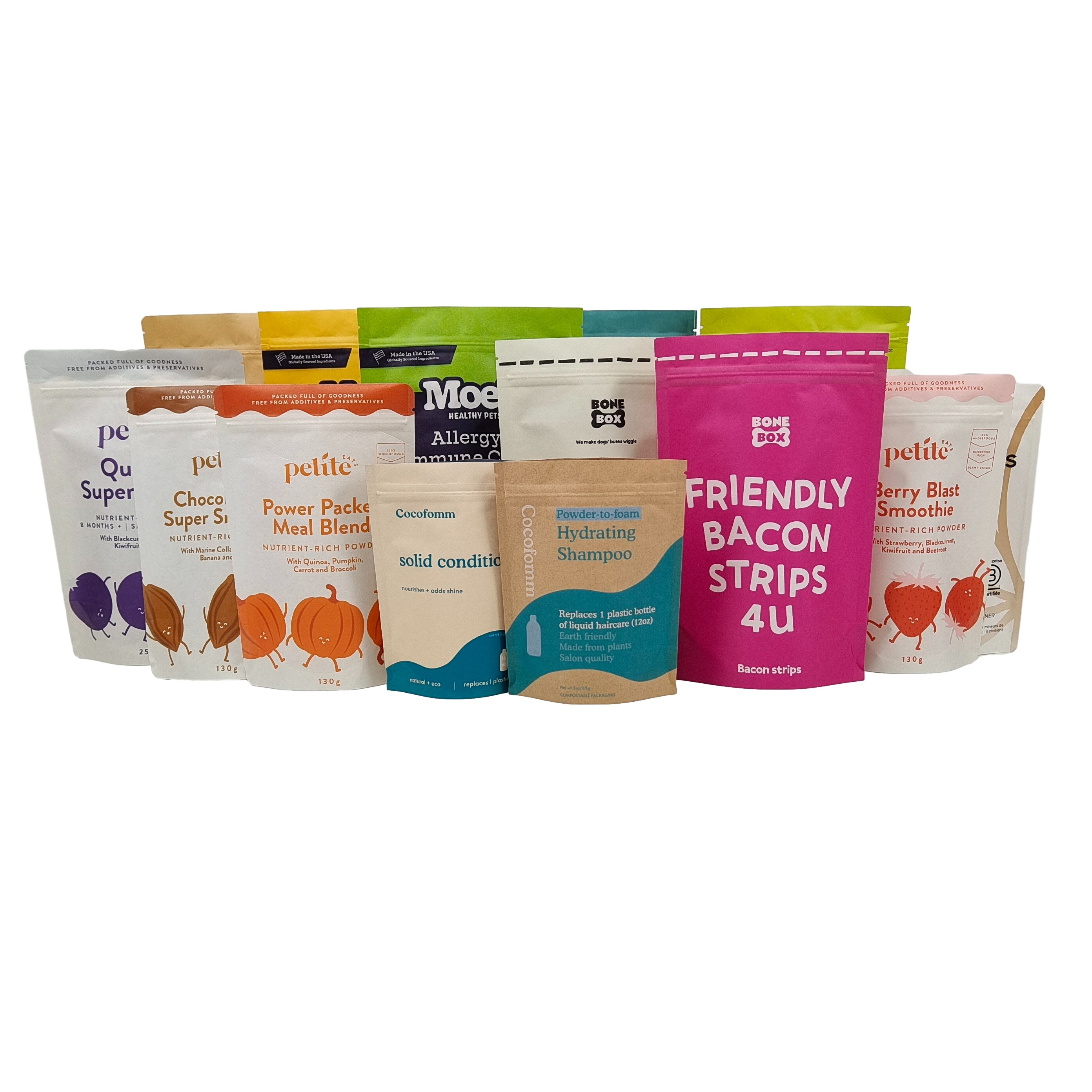 Custom Logo gedruckt biologisch abbaubar 100% Taschenverpackung wiederverwendbar Steh-up Plastiktüten Doypack mit Ziplock