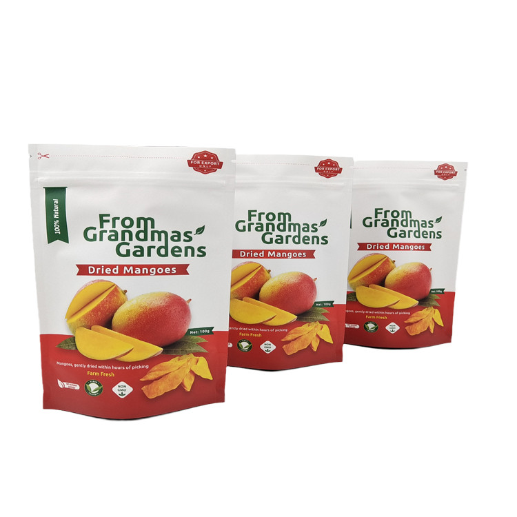 Low MOQ Custom Stand Up Kraftpapierbeutel für getrocknete Mangofrüchte Recycling wieder verschließbare Mylar Beutel