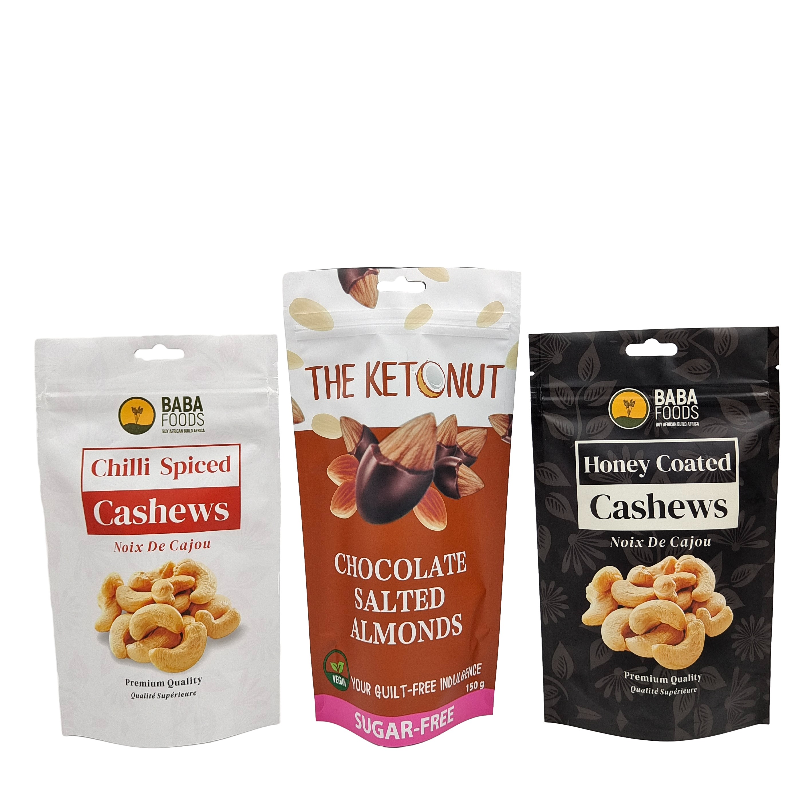 Custom Stand Up Reißverschluss Cashew Nuts Schokolade Food Bag Aluminiumfolie Reißverschluss Verpackungstüte