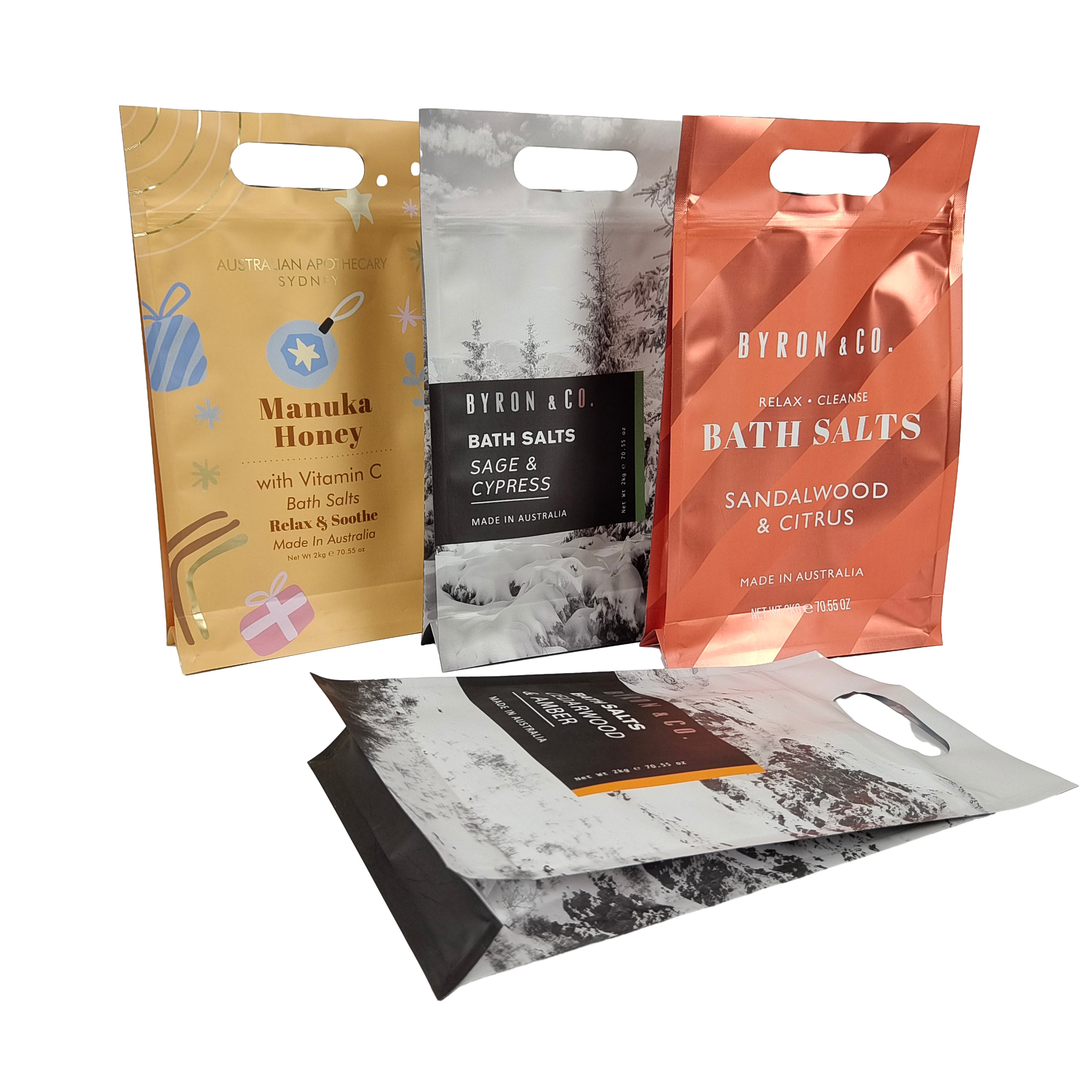 Custom Design Druck Matte Quadrat Flach Boden Seite Gusset Plastik Mylar Foil Logo Verpackung Tasche leicht zu zerreißen Reißverschluss Taschen