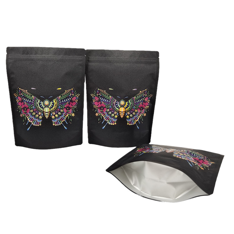 Custom wiederverschließbare Mylar-Taschen Stand-up Kraftpapier-Verpackungstasche für Blumen biologisch abbaubare Reißverschlussbeutel mit Spot UV