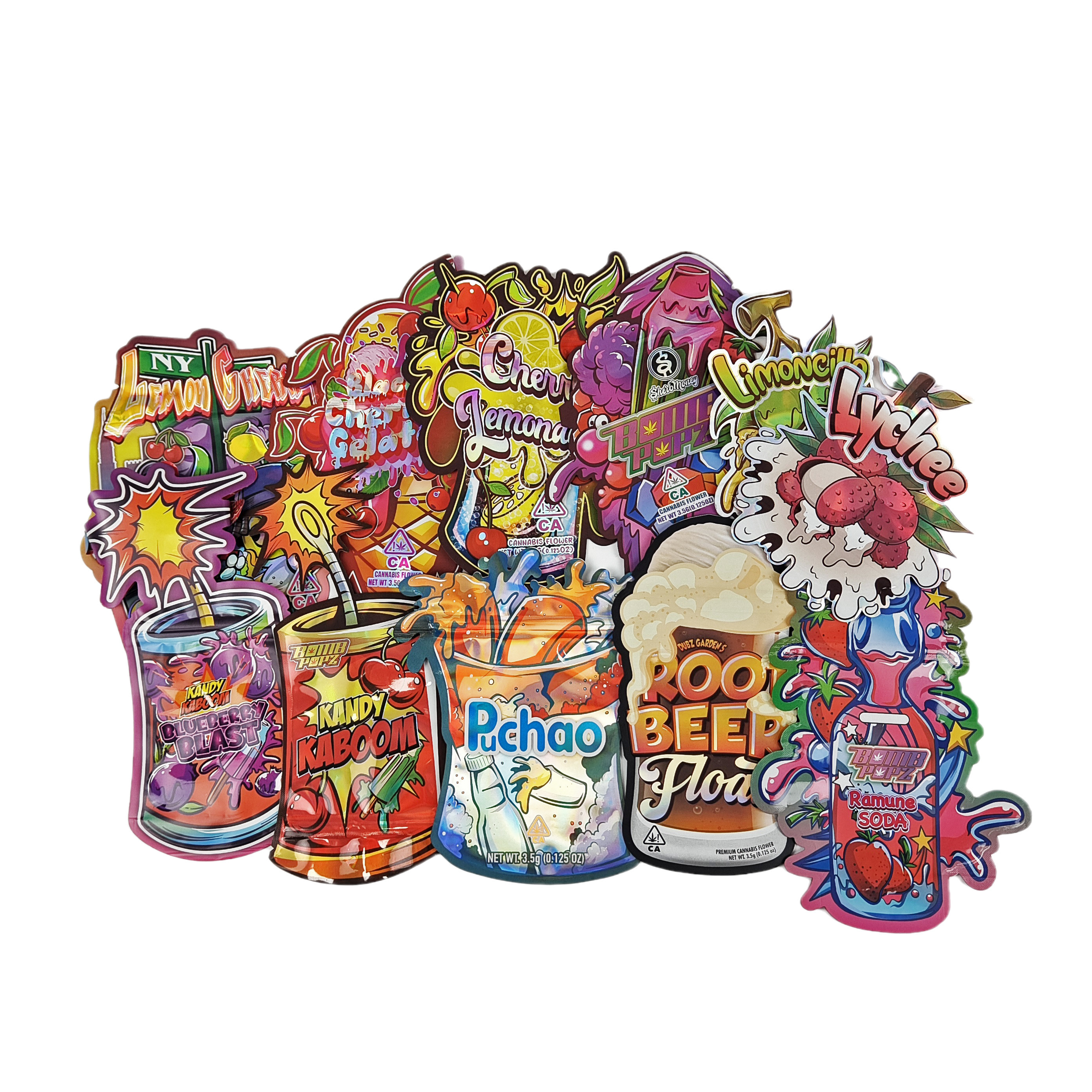 Kindersichere Reißverschlussbeutel Stand-up-Holographische Taschen für Snacks und Rohstoffprodukte Plastiktüten