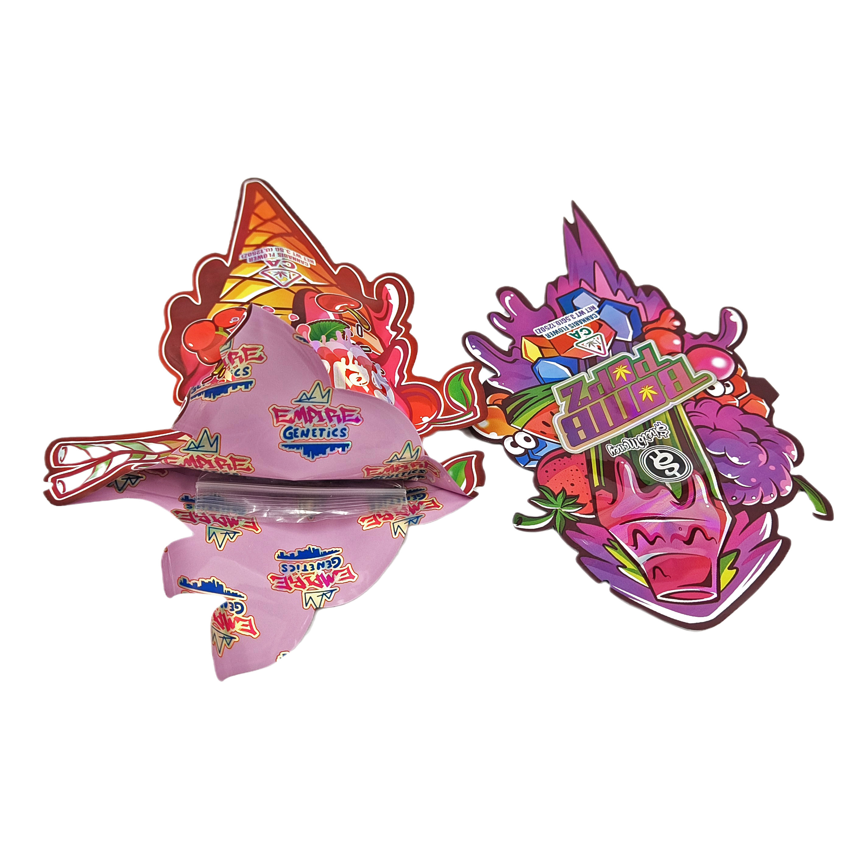 Kunststoff-Custom-Design-Spezialform-Verpackung gedruckte Hologrammfolie Süßigkeiten Kindersicherung Mylar Die Cut-Taschen