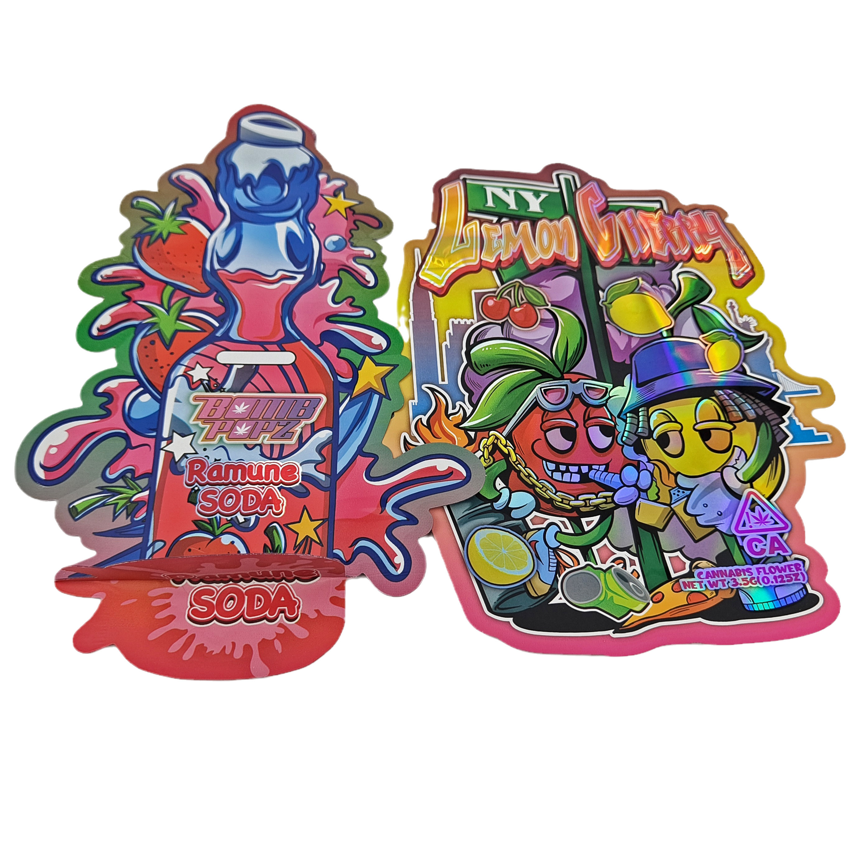 Custom Aluminiumfolie Soft Touch Kunststoff Verpackungstüten Matte Unregelmäßige Form 3,5g 7g 14g 28g Die Cut Mylar Taschen