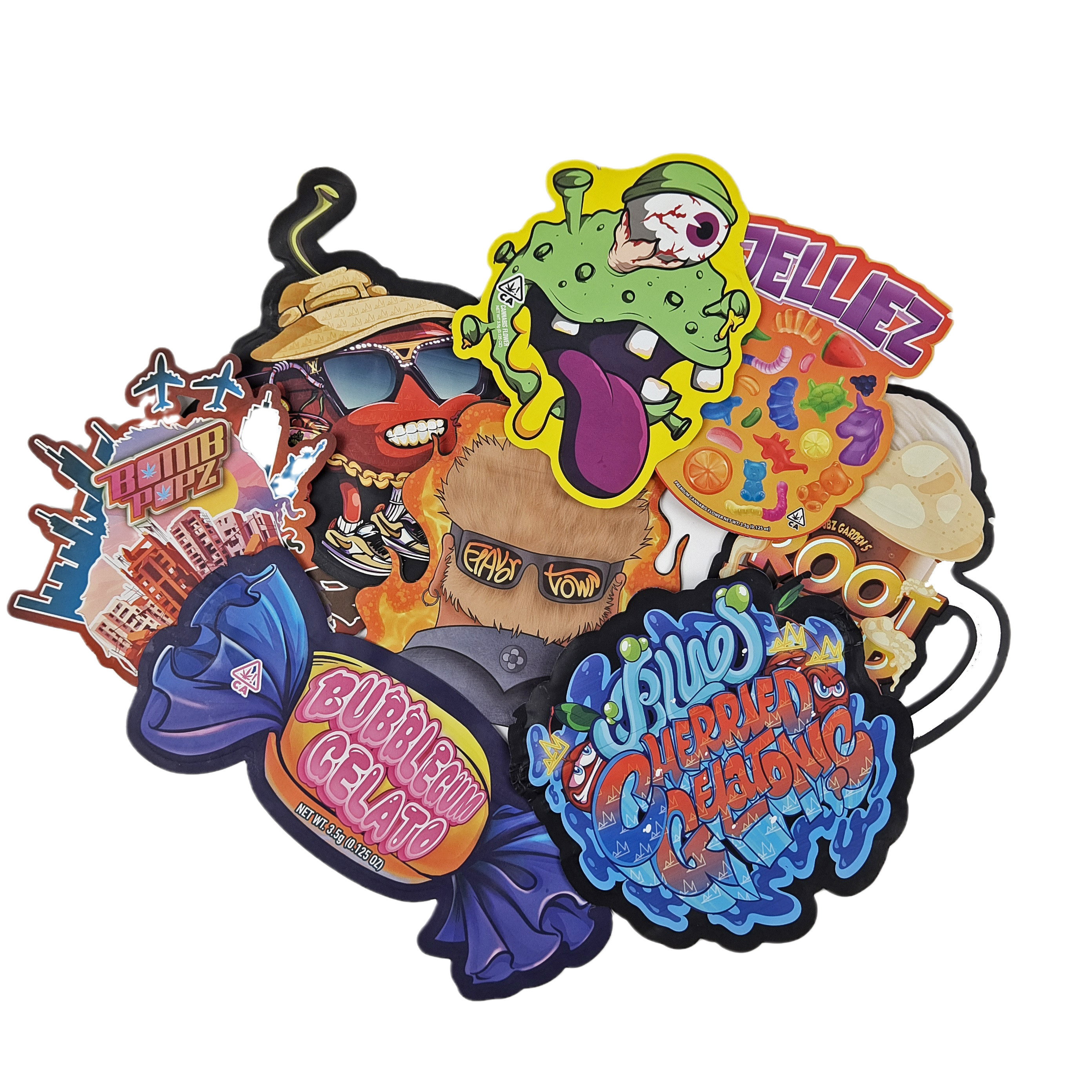 Custom Die Cut Metallische hochwertige unregelmäßige versiegelte kleine spezielle Formen Kunststoff Reißverschluss Mylar Lebensmittelverpackungstüten