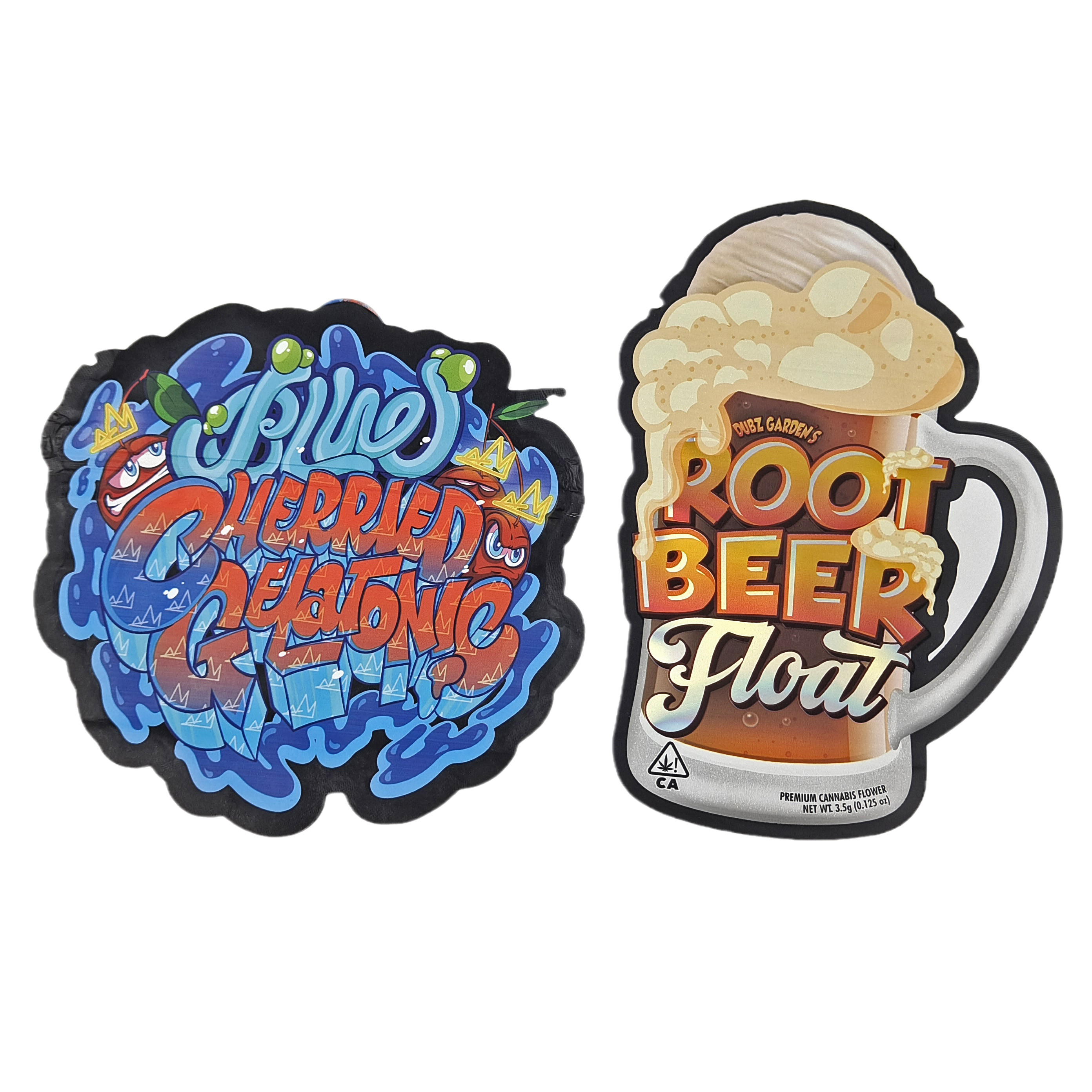 Die Schnitt Custom Unregelmäßige spezielle Form Kunststoff Kinderschutz Mylar Verpackung mit Reißverschluss 3,5 g Lebensmittel-Grade Custom Form Mylar