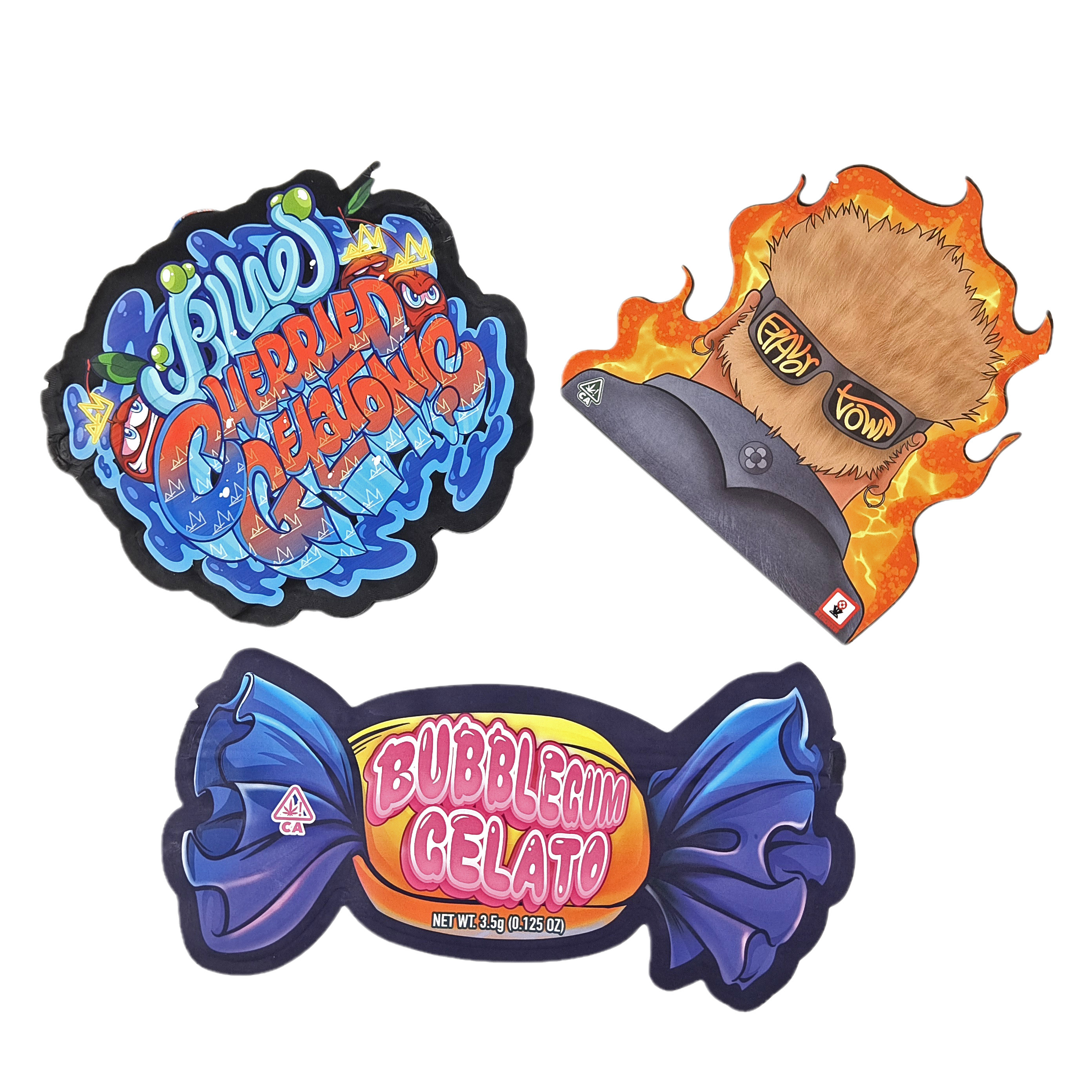 Spezielle geruchsfeste Taschen in unregelmäßiger Form mit Reißverschluss Custom28g 14g 7g 3.5g Die Cut Snack Food Packaging Mylar Bag