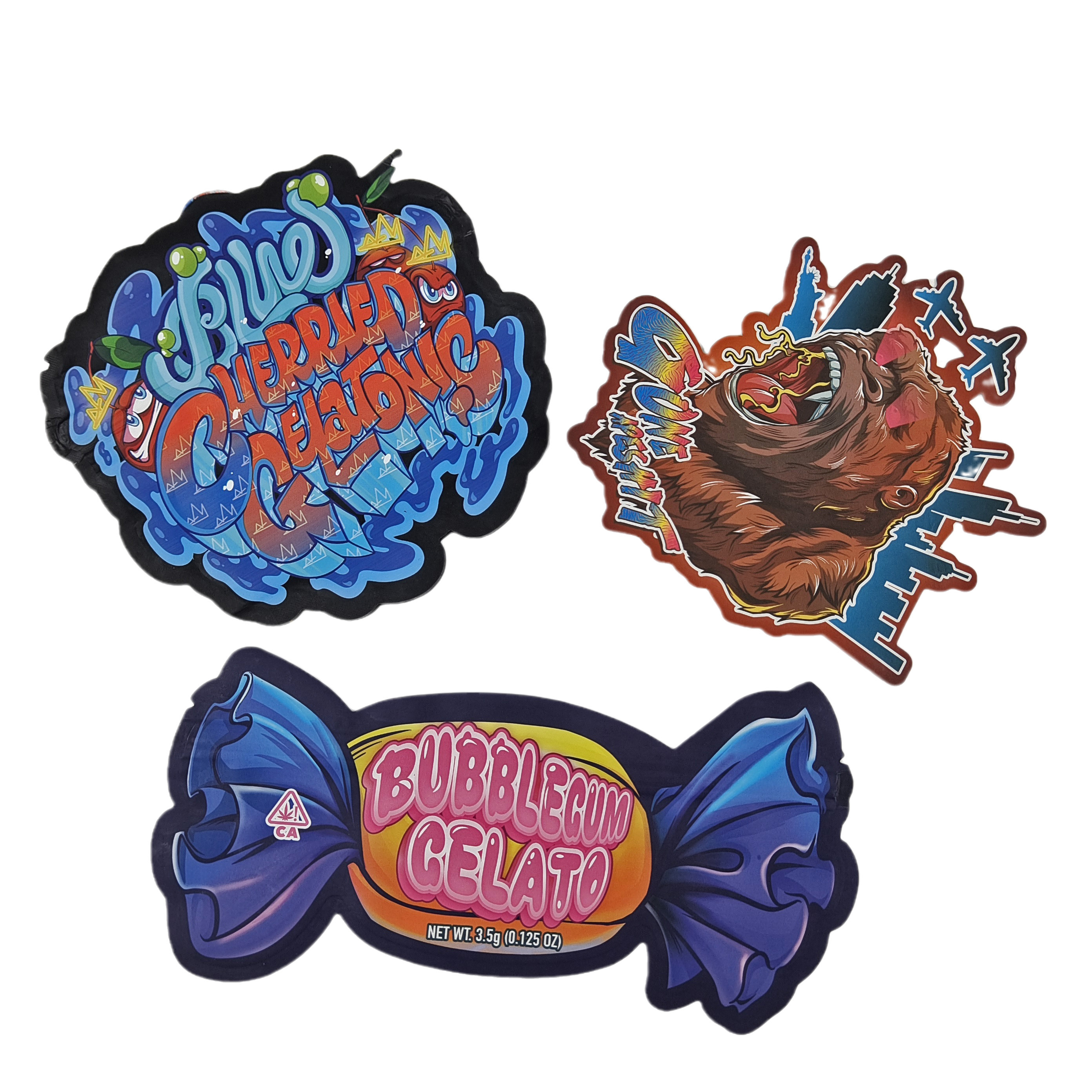 Custom Digital Printed Die Cut Unregelmäßige 3,5g Tasche Spezial geformte Lebensmittel Kunststoff Ziplock Verpackung Mylar Taschen