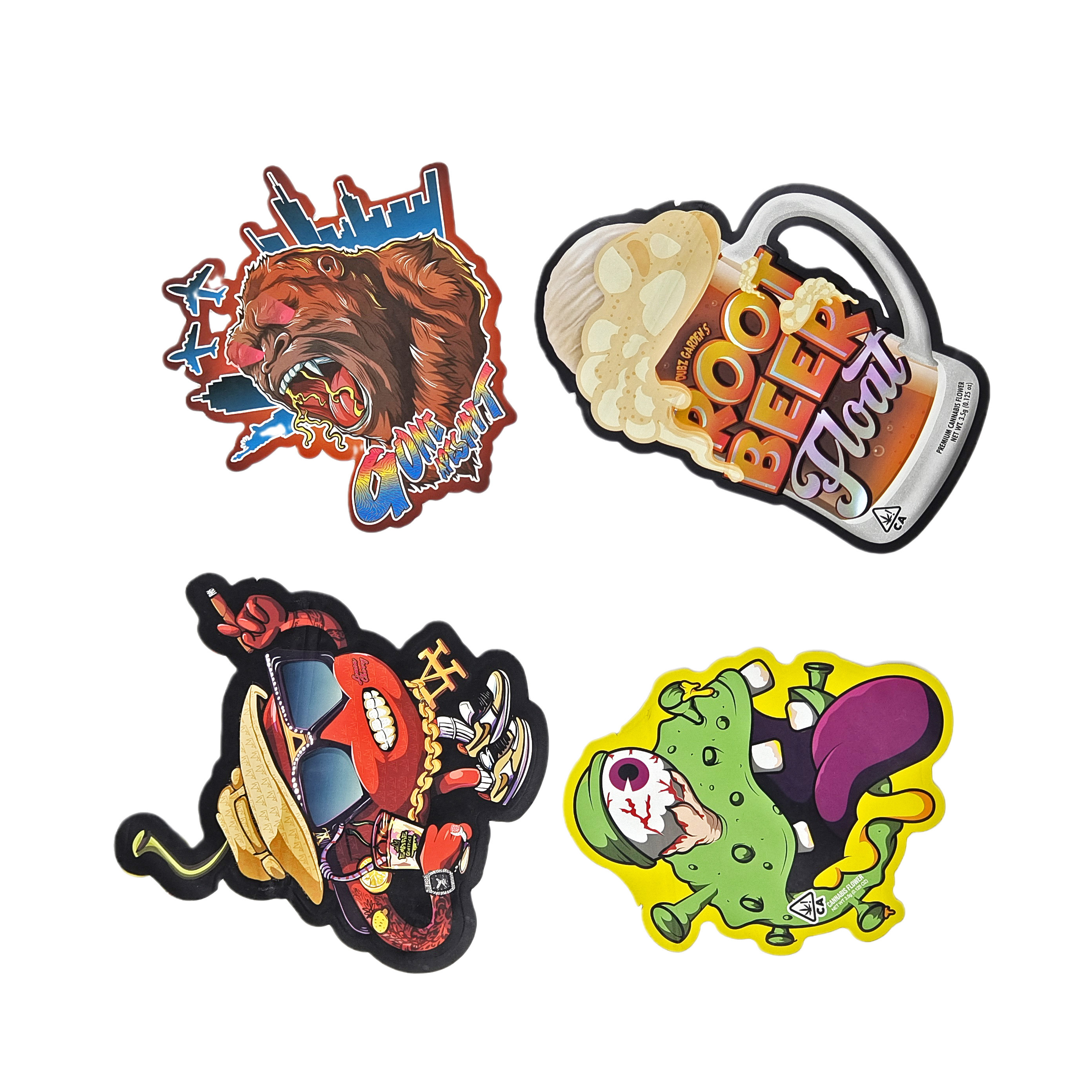 3.5g 7g Custom gedruckte spezielle Druckschnitt unregelmäßige Form Mylar Taschen geruchsfeste mit Reißverschluss Snack Verpackung Mylar Taschen