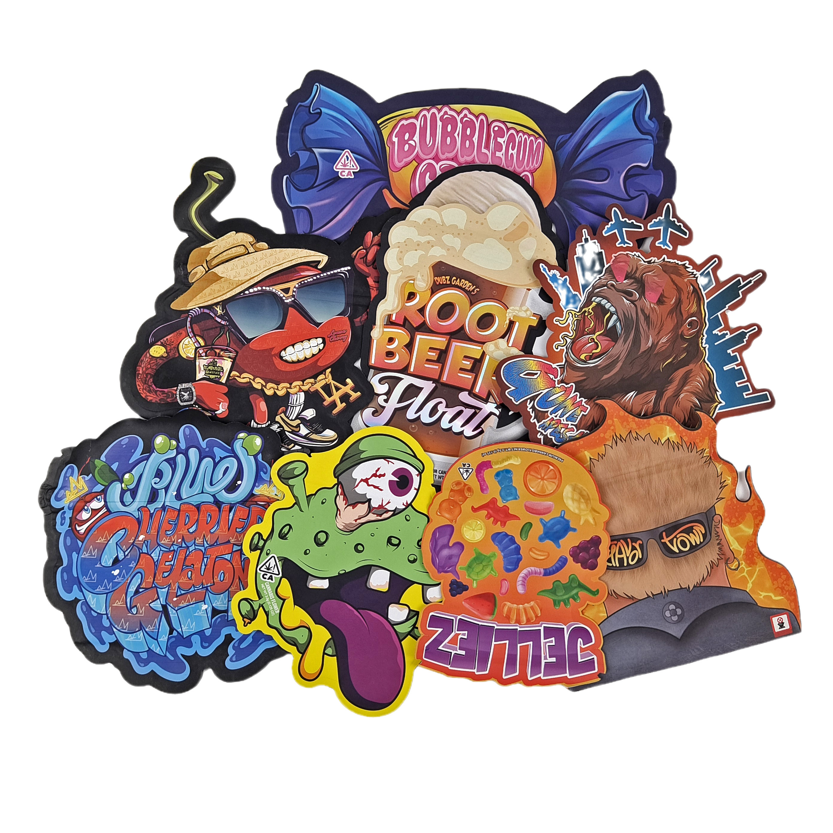 3.5g 7g 14g Spezialform Plastci Verpackungstüte Hologramm Geruchsfeste Kunststoff Die Cut Custom Snack Cookie Snack Taschen