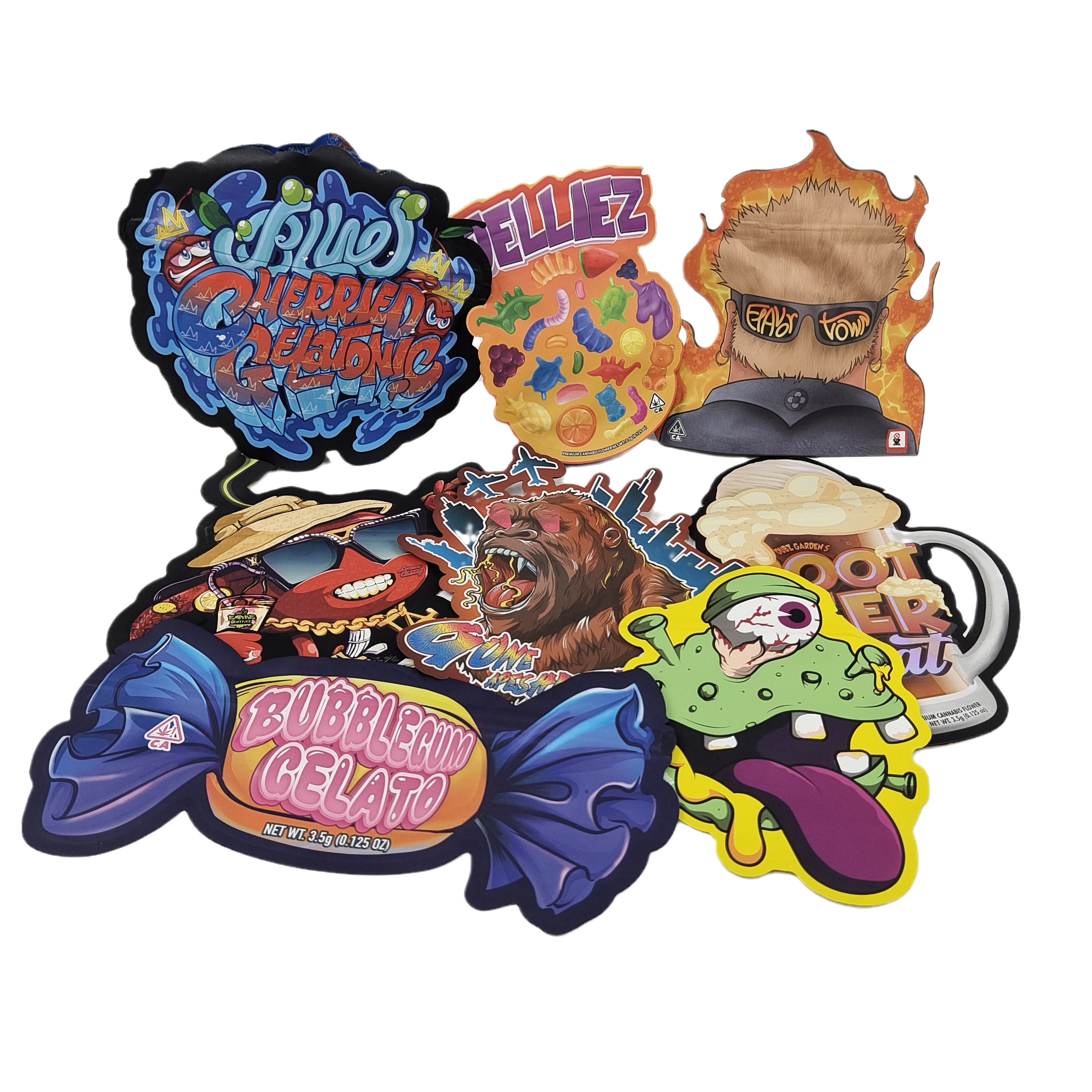 3.5g Mausgedruckte Mylar-Taschen mit unregelmäßiger Form Die Cut Ziplock-Taschen Verpackungstaschen für Snack-Cookie-Süßigkeiten