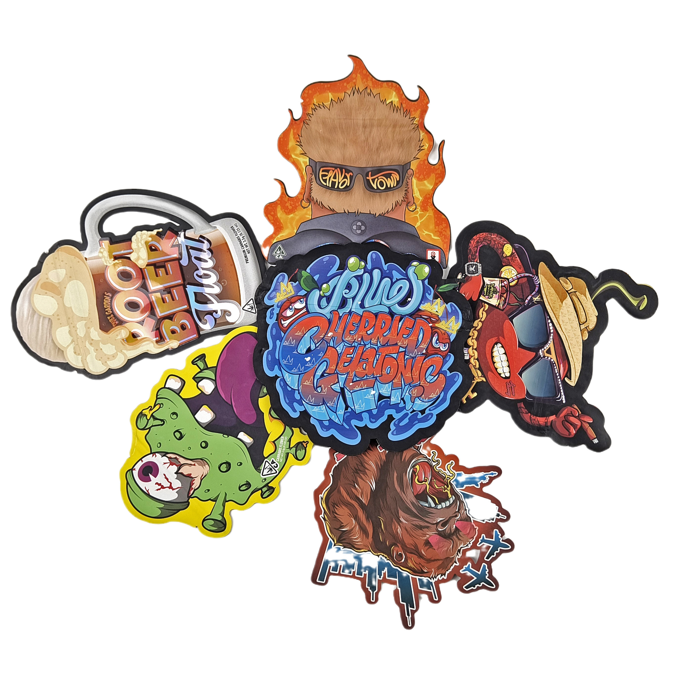 Form Mylar Taschen mit individuellem Logo Druck Unregelmäßige Holograph Ziplock Geruchsicherheit 3,5g 7g 14g 28g Snack Taschen