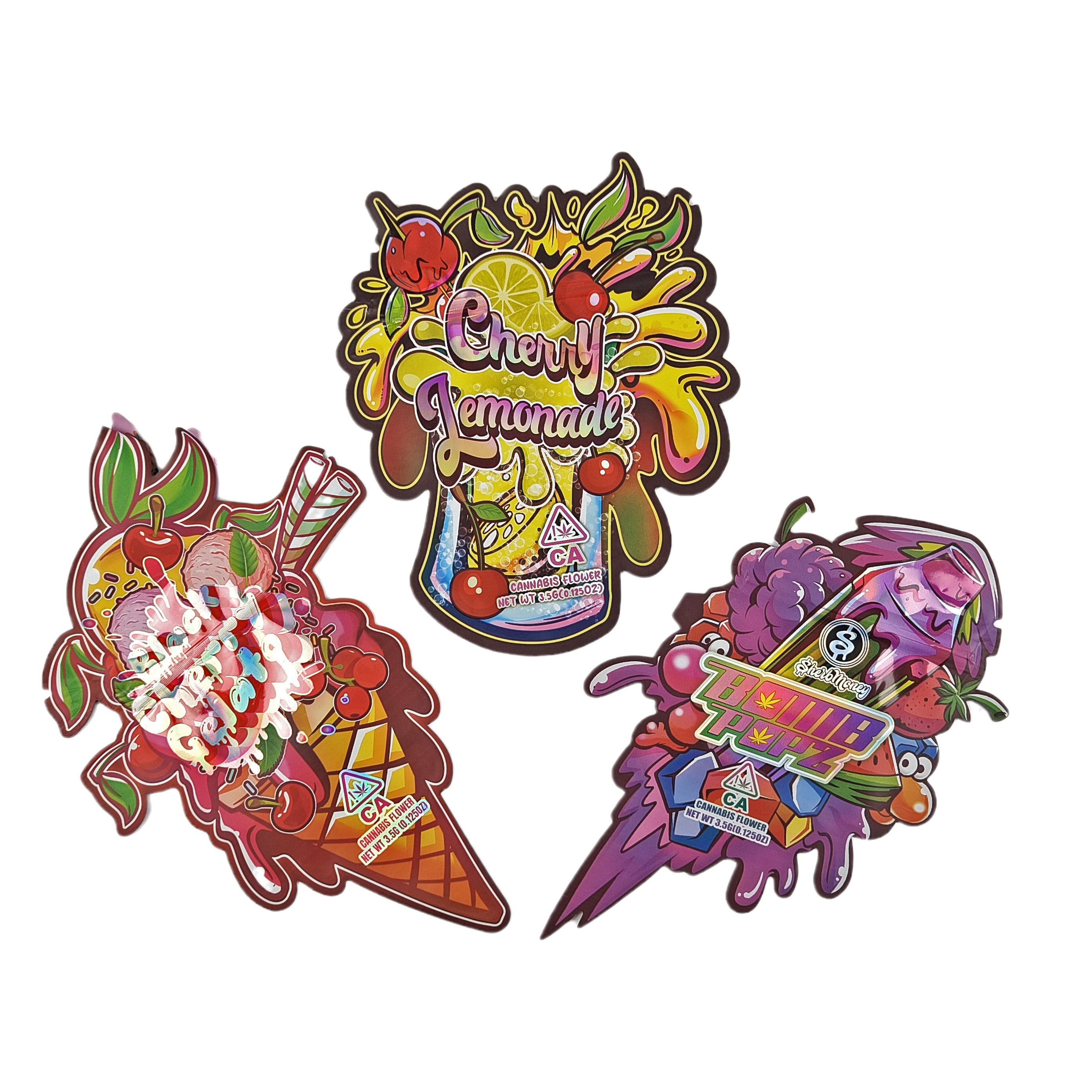 Großhandel 3,5 g Custom Die Cut Ziplock Taschen für Lebensmittelverpackungen Geruchsfeste Form Essbare Packung Lebensmittel Mylar Taschen