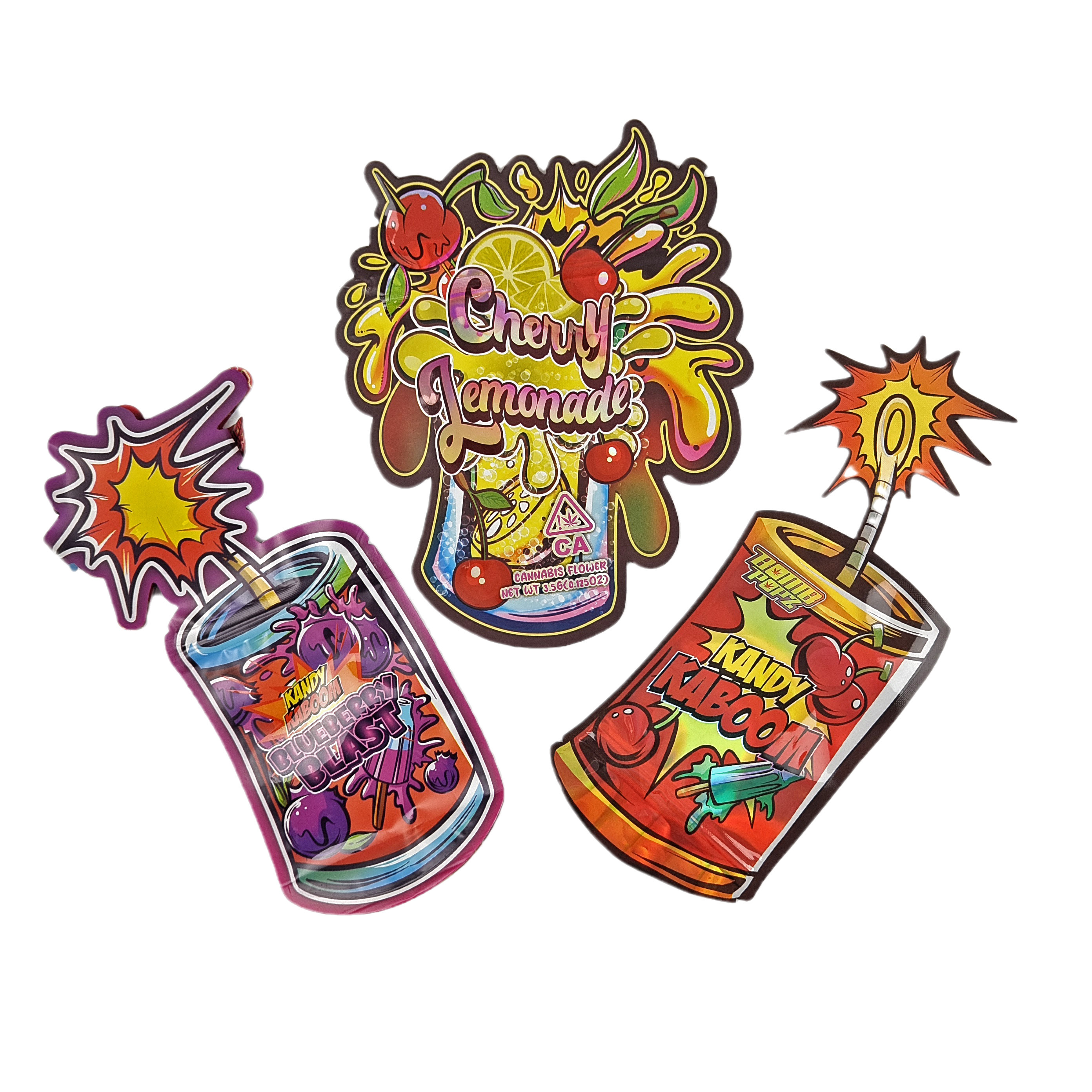 Unregelmäßig geformte Verpackung Custom Design mit Ziplock Holographfolie 3,5 g Geruchsdichtheit Die Cut Mylar Taschen