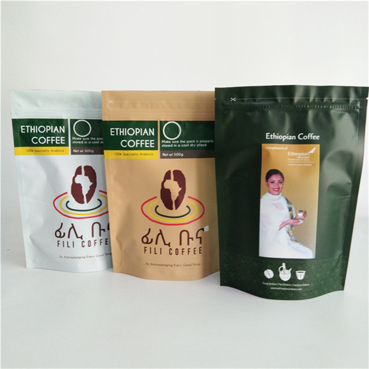 Umweltschonendes Papier flexibler Verpackung Kraftkaffee Ziplock Stehbeutel für 250g 500g und 1kg