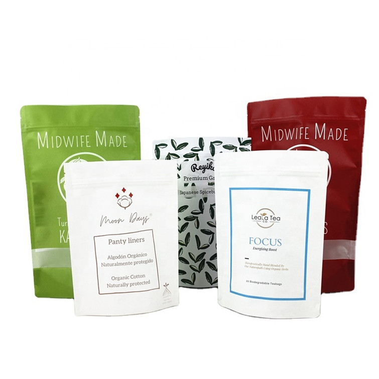 Biologisch abbaubares, maßgeschneidertes Logo 100g 250g Tee Kaffee Trockenfrüchte Verpackungstüte recycelbar Stand-up Tasche