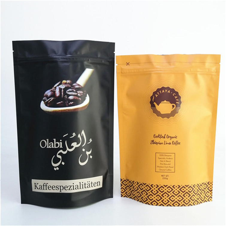 Farbige Druckerei Maßgeschneiderte Verpackung Kaffee Ziplock Stand Up Tasche für 250g 500g 1kg