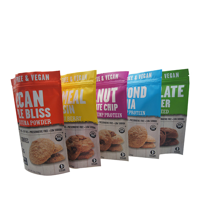 Stehen Sie oben die Reißverschluss-Taschen-Plastikbeutel, die für Schokoladensplitter-Plätzchen-Keks verpacken