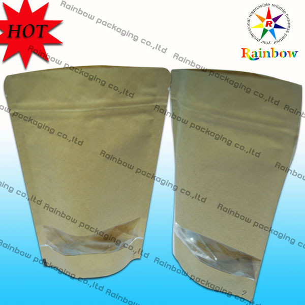 Stehen Sie oben kundengebundene Papiertüten Browns Kraftpapier mit Reißverschluss mit Fenster für das Imbiss-Verpacken