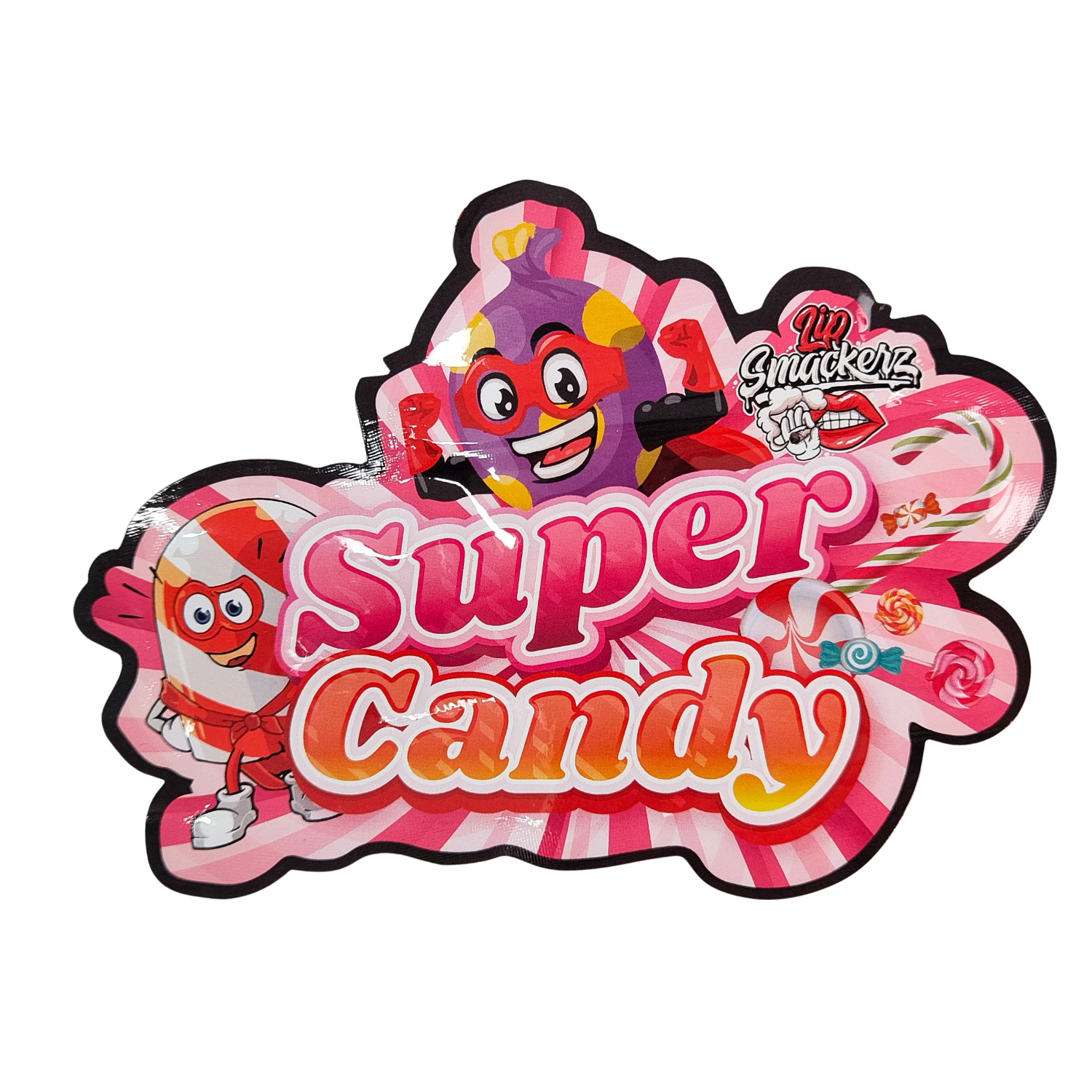 Gestanzte 3,5g Plastiktüte Glänzender Reißverschluss Mylar für Gummikräuter-Bonbon-Verpackung Geruchsdicht Glänzende Oberfläche