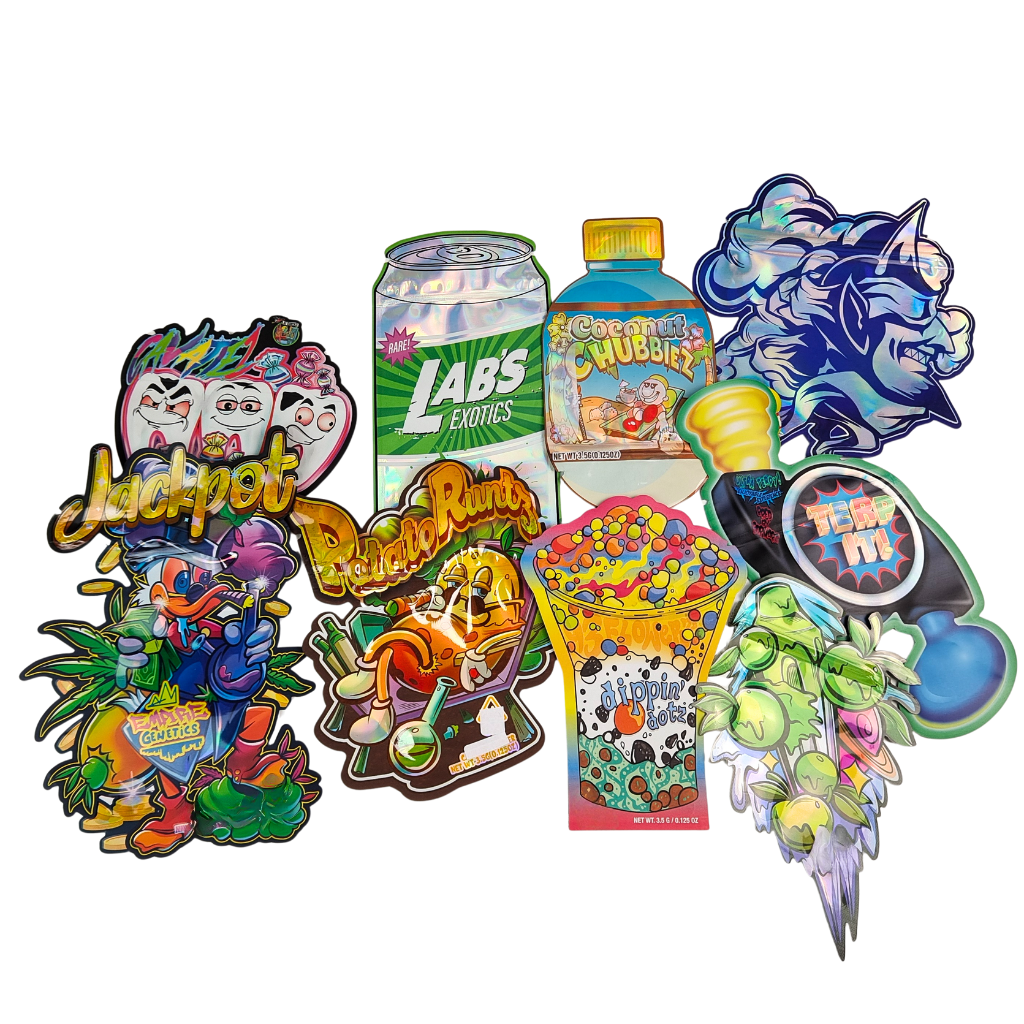 Lebensmittel-Doypack Die Cut Cali 3,5 g 7 g 14 g 28 g Zucker-Cookie Mylar-Taschen Glanz-/Matte Geruchsfeste Ziplock-Taschen