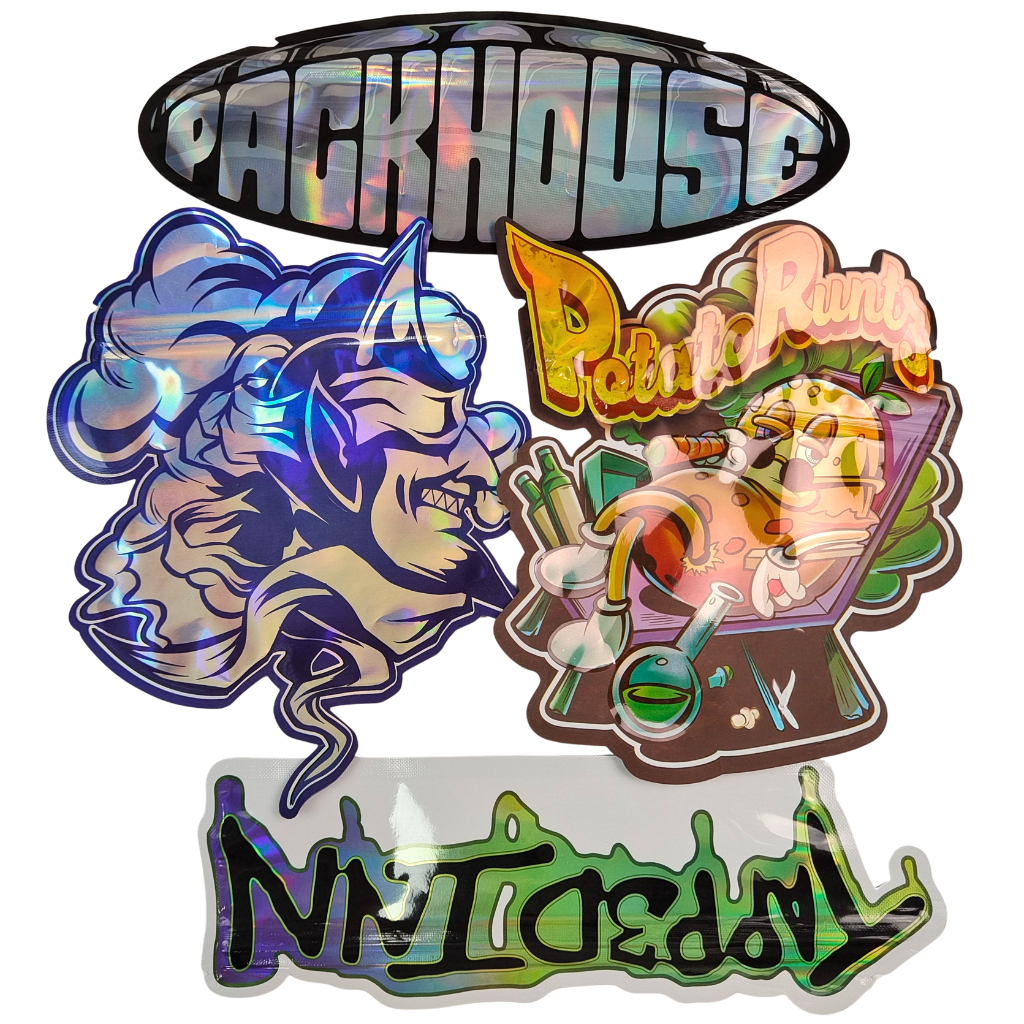 Heißer Verkauf Glänzende Stanzform Mylar-Beutel mit Reißverschluss Esswaren Geruchsdicht 3.5 7g 14g 28g Pilz Gummibärchen Individueller Druck Plastikbeutel