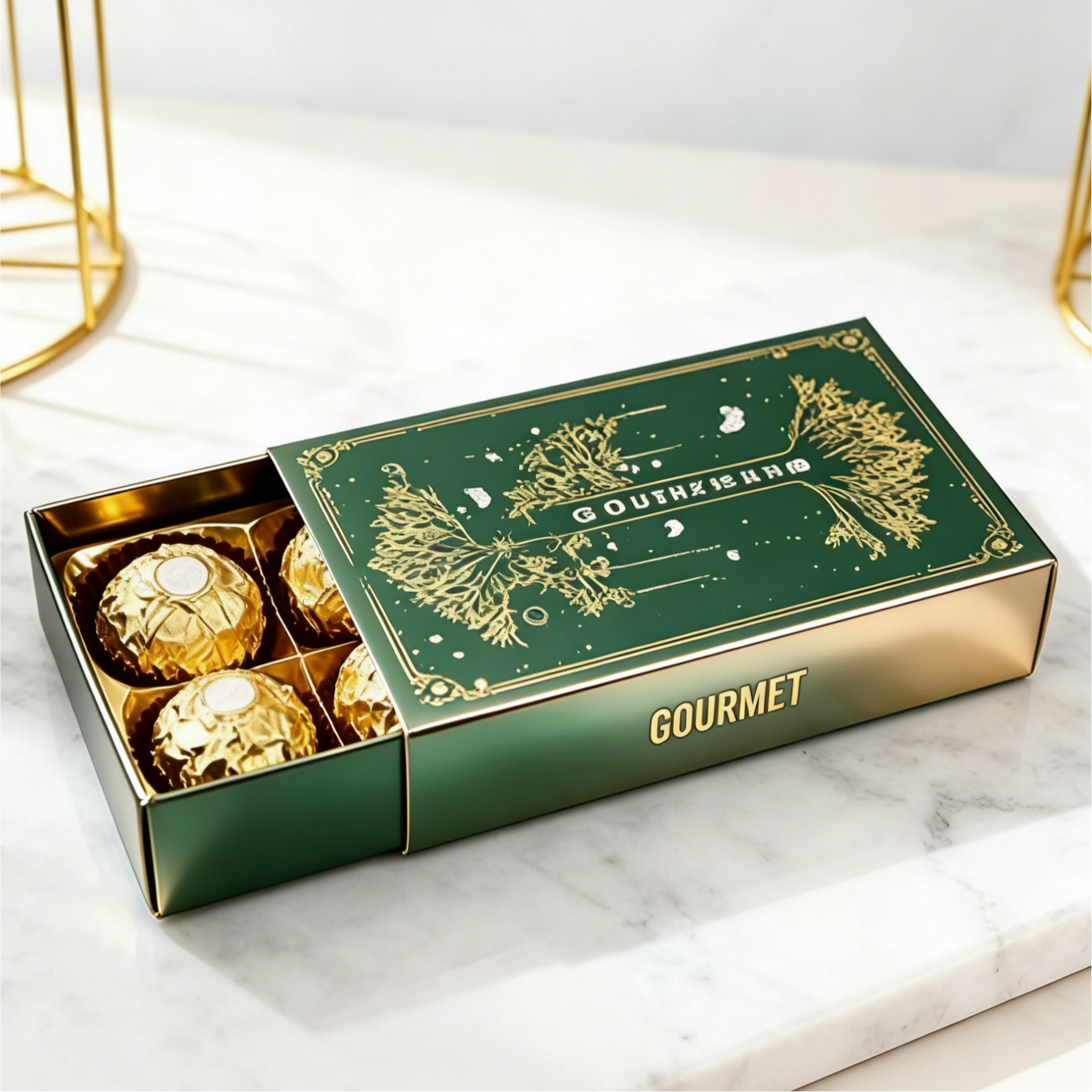 Verpackung für Schokoladenkästen mit geprägten Mustern