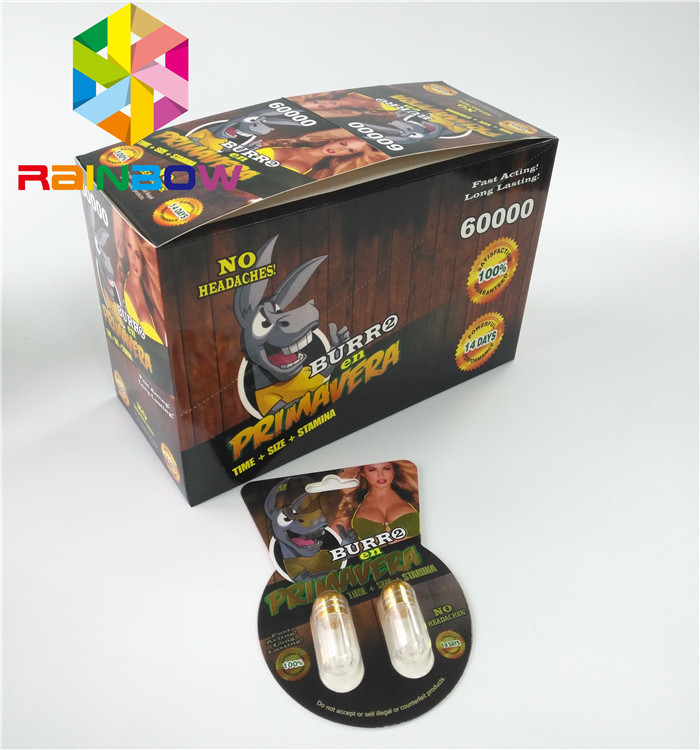 Glatte Blasen-Karte, die kundenspezifische Papierkarte der Sex-Verbesserungs-Pillen-Burro2 60000 verpackt