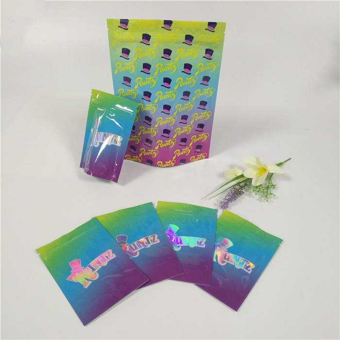 Plastikhologramm-glänzende wiederversiegelbare stehen oben Beutel Runtz-Taschen-Geruch-Beweis mit Reißverschluss