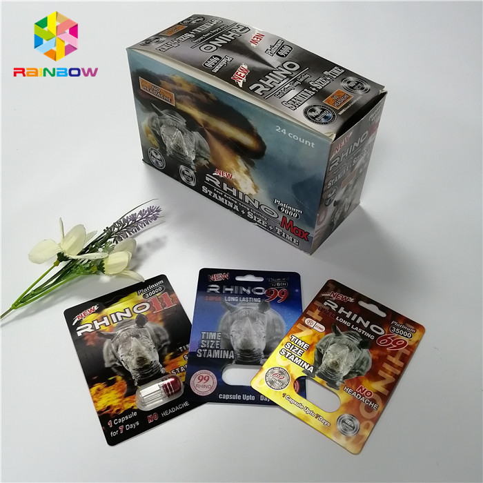 Männliche Verbesserungs-Sex-Pillen bedecken des Karten-Verpackennashorn-69 Kasten Kapsel-Plastik-der Karten-3d mit Blasen