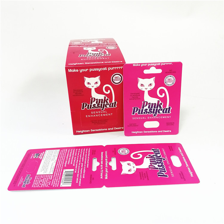 Zeigen Sie UVeffektpapierkarten mit der Blase an, die rosa Pussycatkarten-Verpackungskästen verpackt