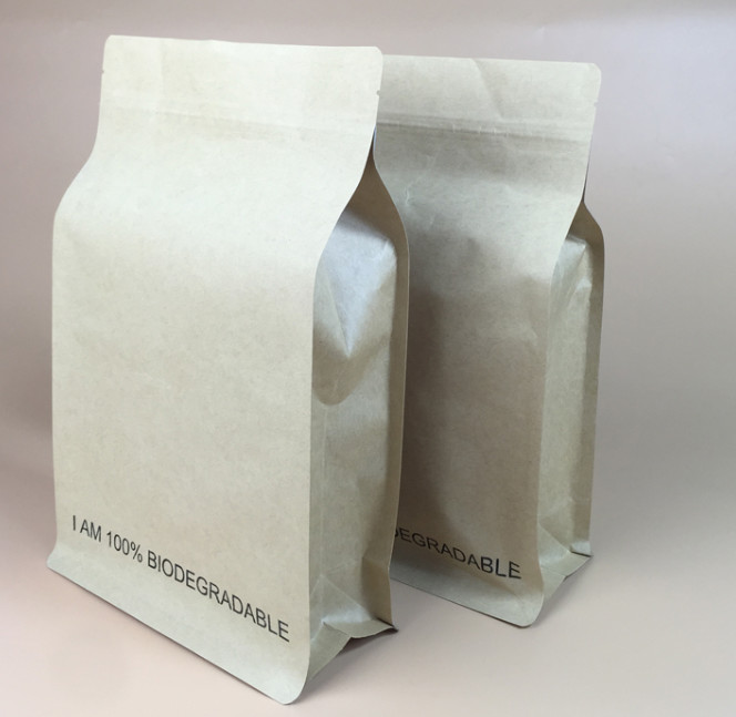 Nahrungsmittelgrad-biologisch abbaubare quadratische Unterseiten-Keil-Kaffee-Tee-Kraftpapier-Beutel-Plastik-Tasche mit Tin Tie For Popcorn Packa