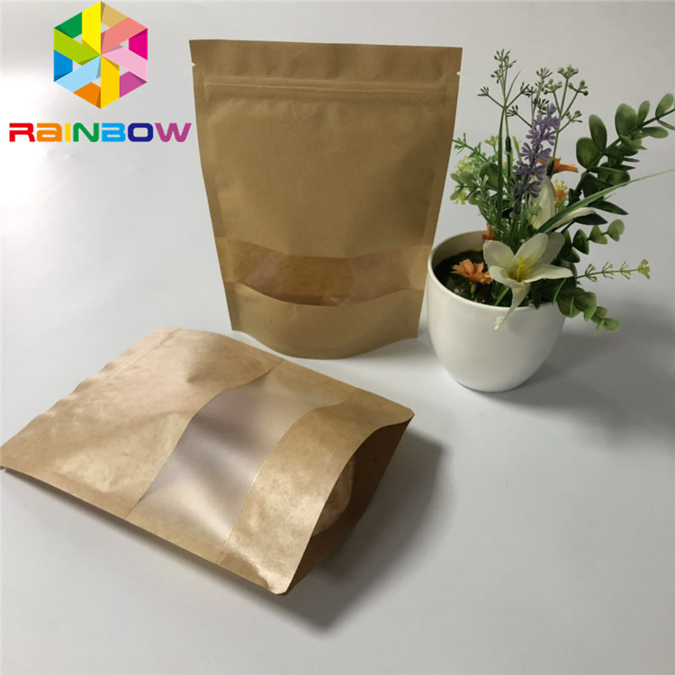 Kundenspezifische Druckkraftpapier-Taschen mit Reißverschluss mit Fenster sehen durch Verpackentaschen-Beutel Browns Kraftpapier