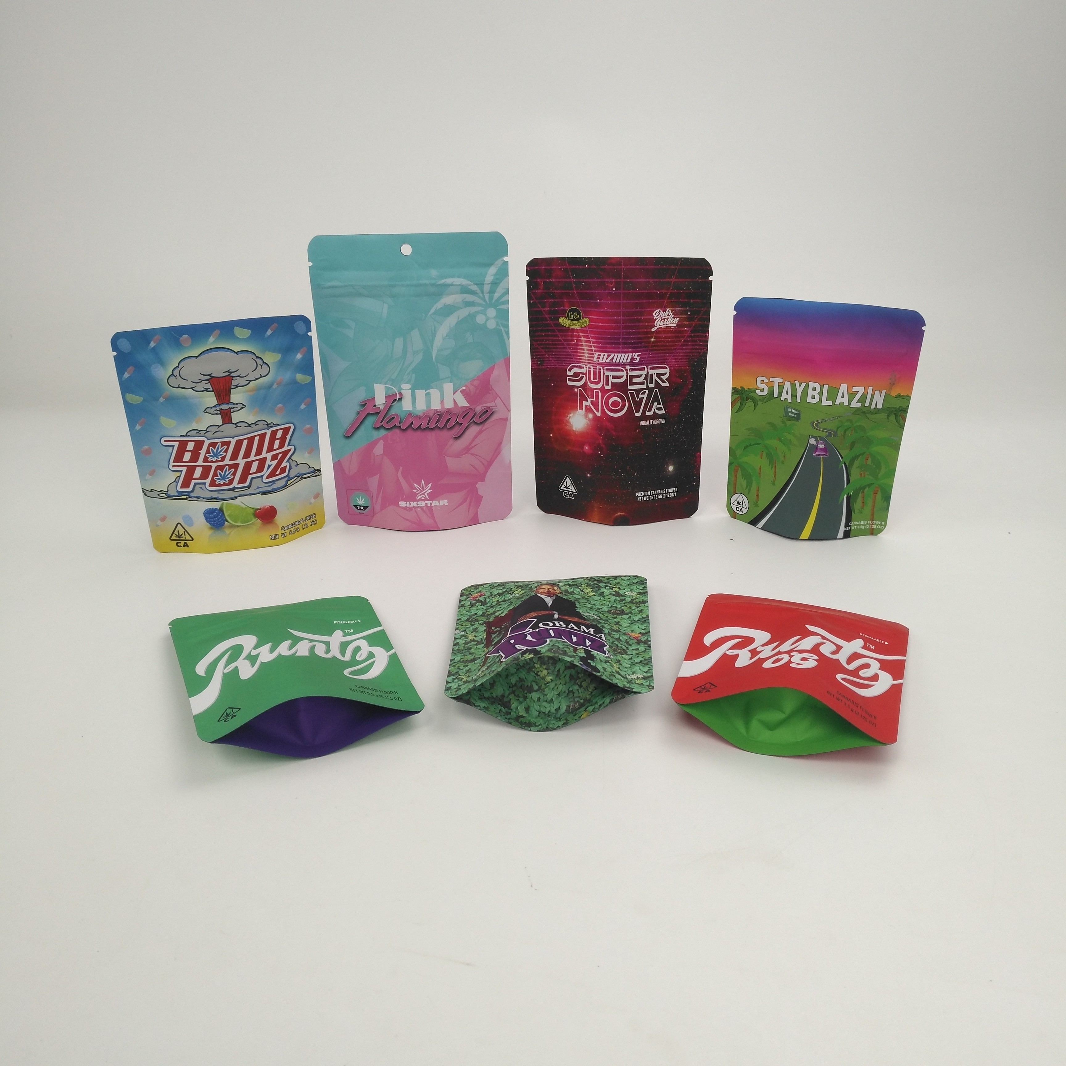 Kundengebundene Logo 3.5g 7g 14g 28g 1pound Plätzchen stehen oben Taschen für Hanf Runtz Kush Haze Herbs CBD