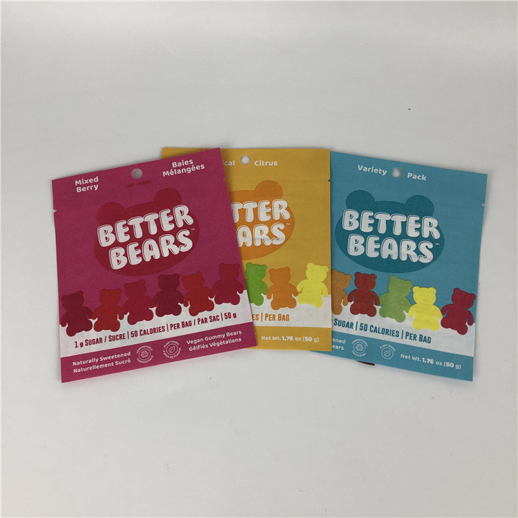 Drei essbare CBD THC Gummies biologisch abbaubare Verpackentaschen des Seitendichtungs-flache heißsiegelnde Imbiss-Plätzchen-