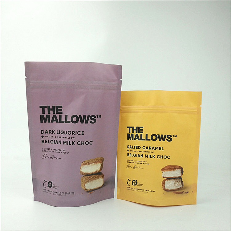 Imbisse Milchschokolade-Kraftpapier stehen oben Beutel lamelliertes MOPP-HAUSTIER-PET