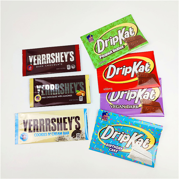 Kundenspezifische Druck-Imbiss-Tasche Plastik Edibles, die für Schokoriegel 400mg verpackt