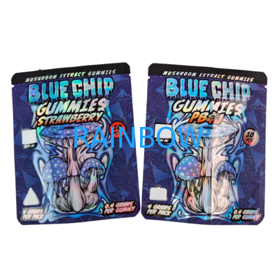 Die Cut Cali 3,5 g 7 g 14 g 28 g Mylar Taschen für Kaugummi Kaugummi Holographische Geruchsschutz Ziplock Taschen